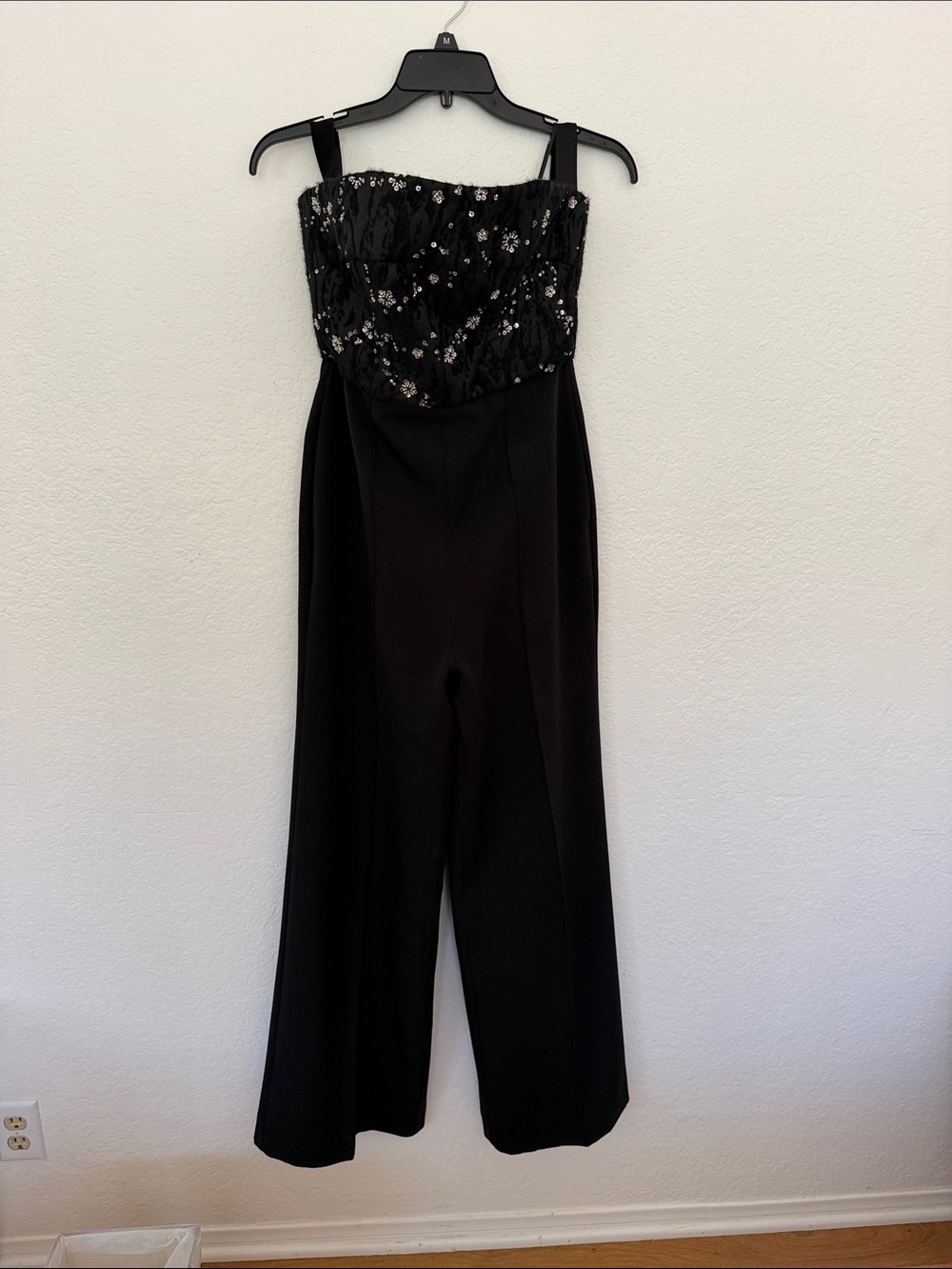 Milly Black Strapless Sequin-Embellished Wide-Leg Jumpsuit